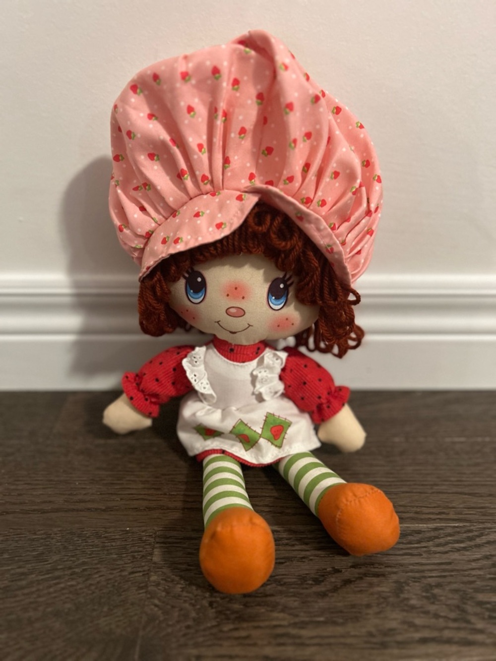 Strawberry shortcake Pink Strawberry Bonnet Rag Doll with Red Dress